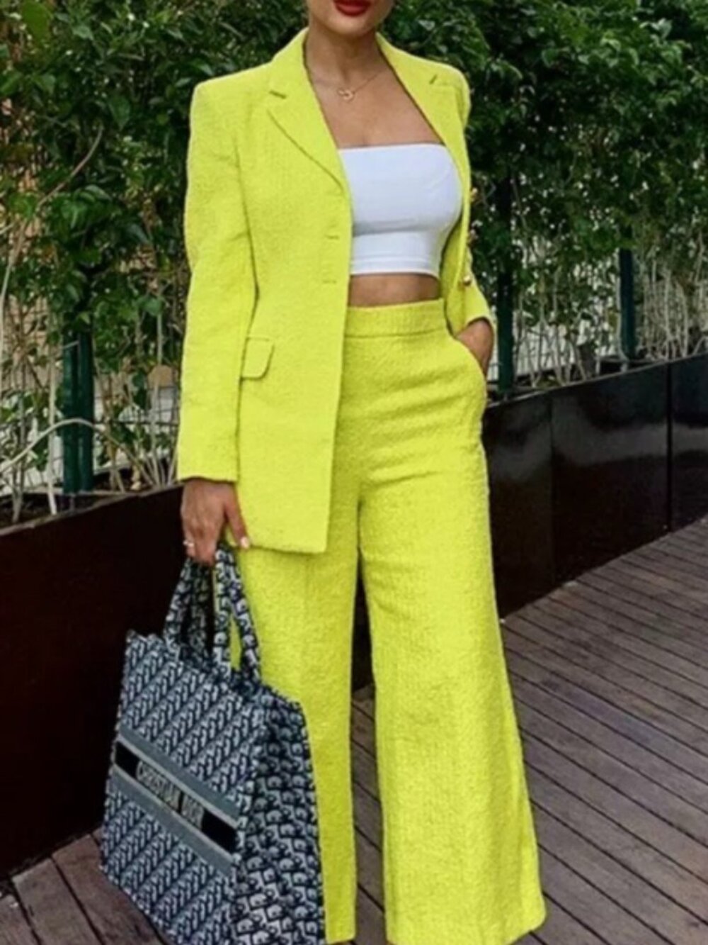 Zara Lime Green Textured Blazer & Kick Flare Pants Set Career Working Girl Sz XS